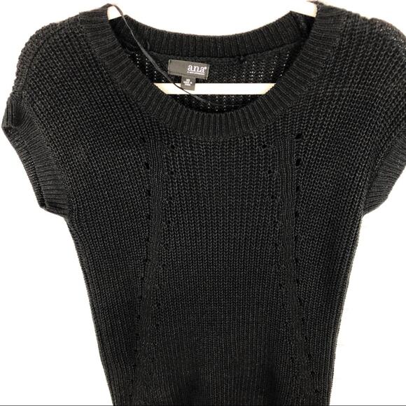 A.N.A. Black Short Sleeve Scoop Neck Chunky Knit Sweater Top Pullover Size XS - Picture 2 of 6